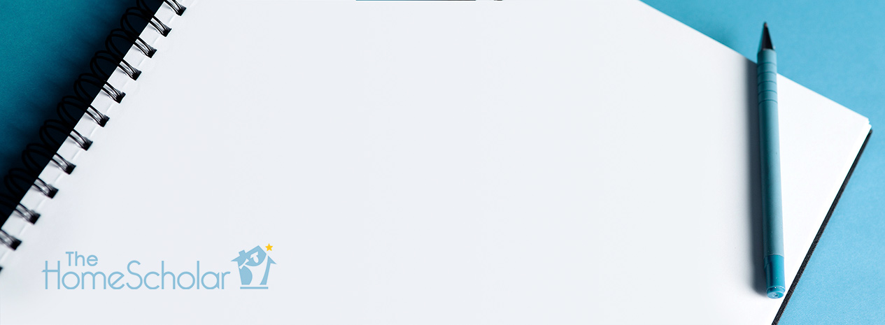 Woodgrain background with a teal spiral notebook and an open lined notebook topped with a silver pen. White text reads 'Tips for Tackling College Application Essays.' Below, a blue button says 'Click for FAFSA Help,' with The HomeScholar logo faintly visible on the notebook page.